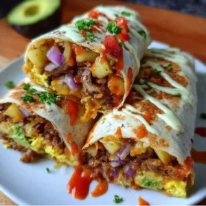 Delicious homemade breakfast burritos filled with eggs, cheese, and veggies