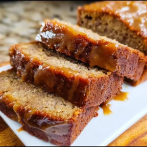 Delicious caramel macchiato banana bread slice with coffee and banana flavors