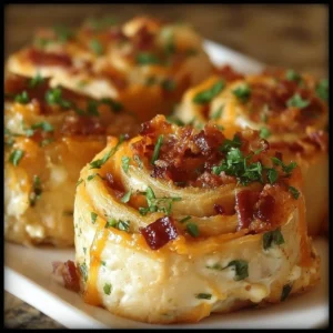 Cheesy bacon chicken pinwheels recipe topped with cheese and crispy bacon