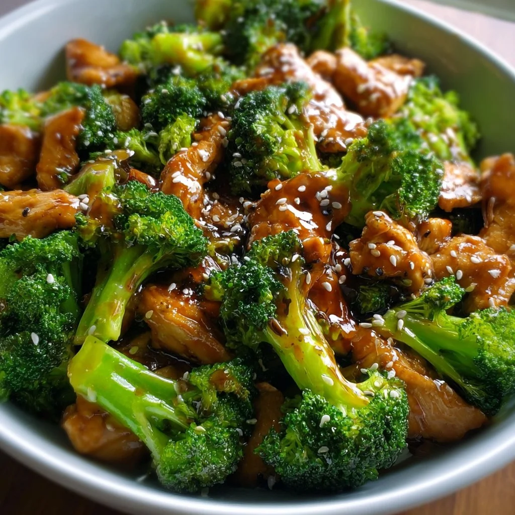 Delicious Chinese chicken and broccoli stir fry served with rice