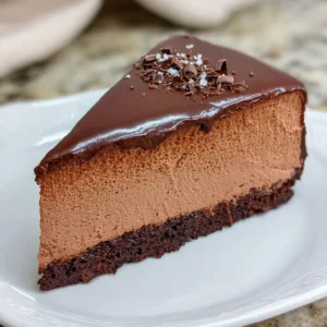 Delicious Chocolate Mousse Cake topped with chocolate shavings