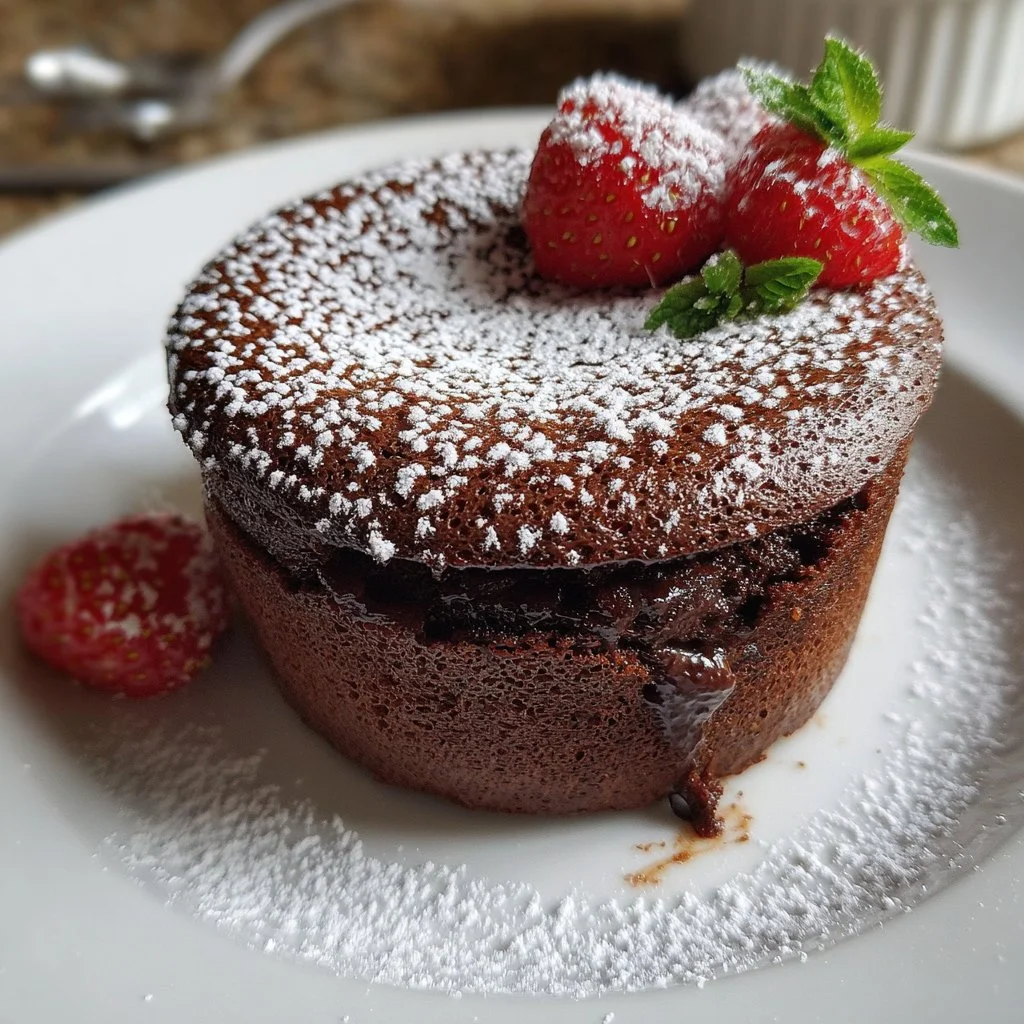 Low-fat chocolate soufflé served in elegant ramekins