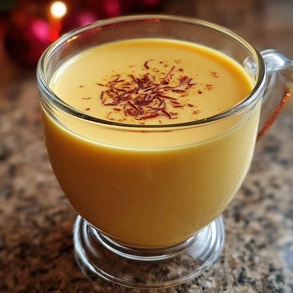 A cozy cup of saffron almond milk tea with vibrant saffron threads and creamy texture.