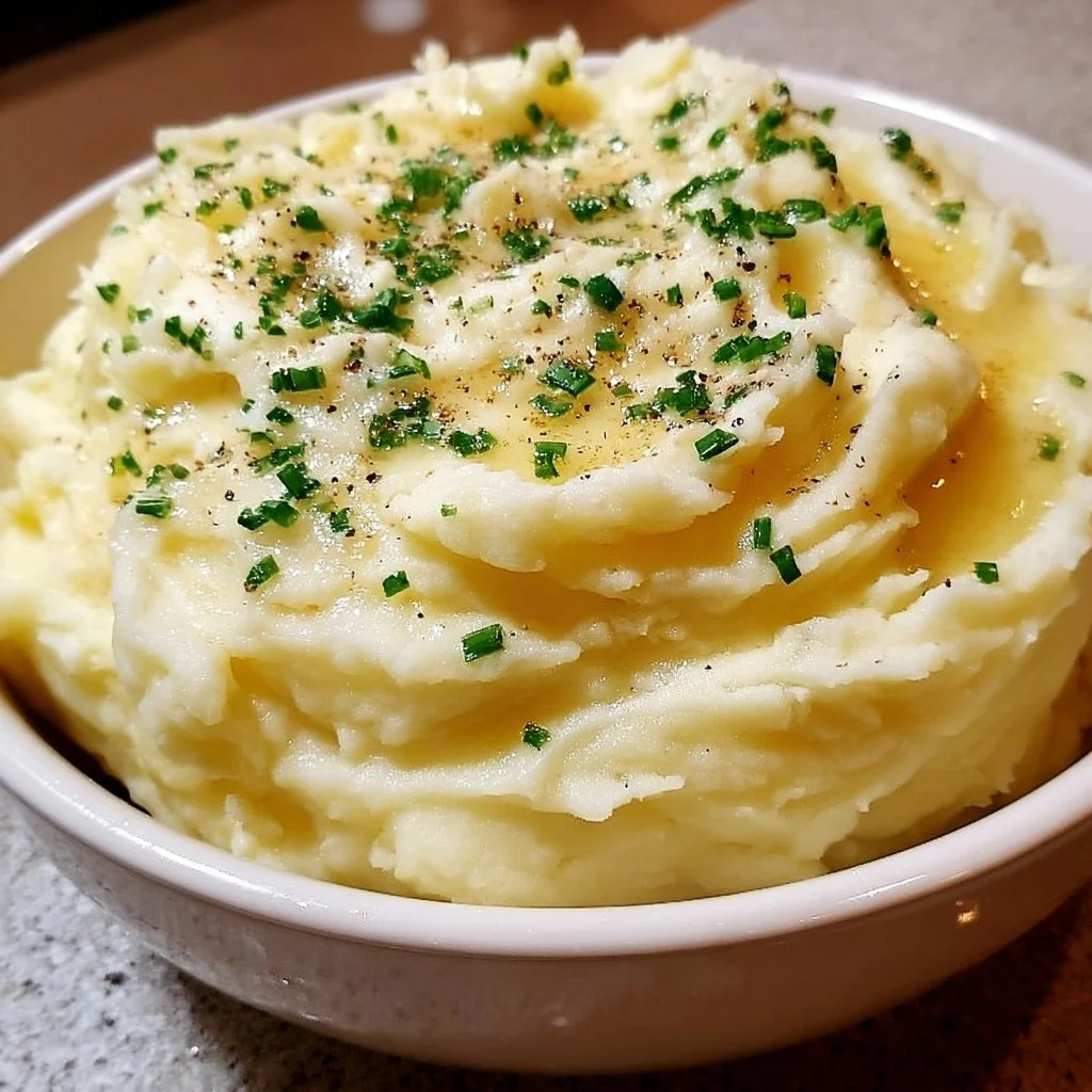 Delicious creamy garlic mashed potatoes served in a bowl