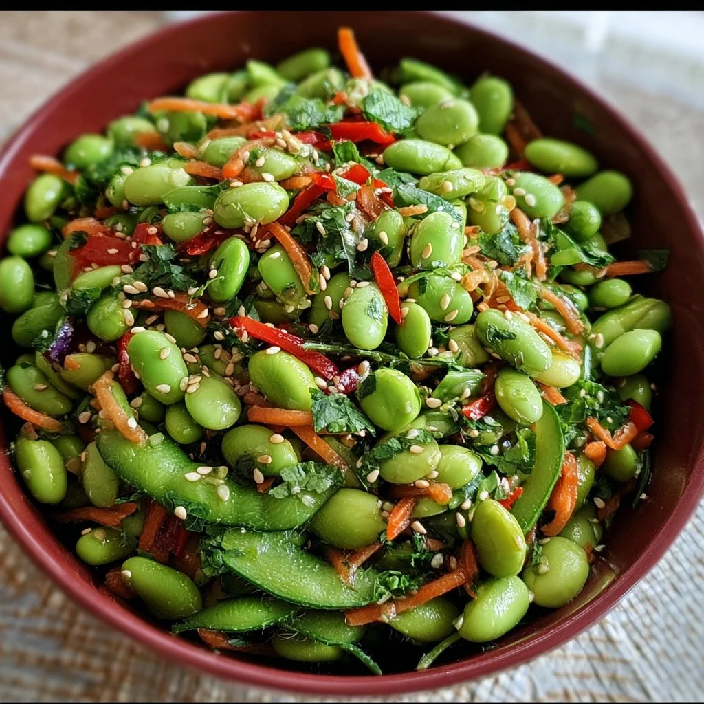 Crisp Asian Edamame Salad with fresh vegetables and vibrant colors