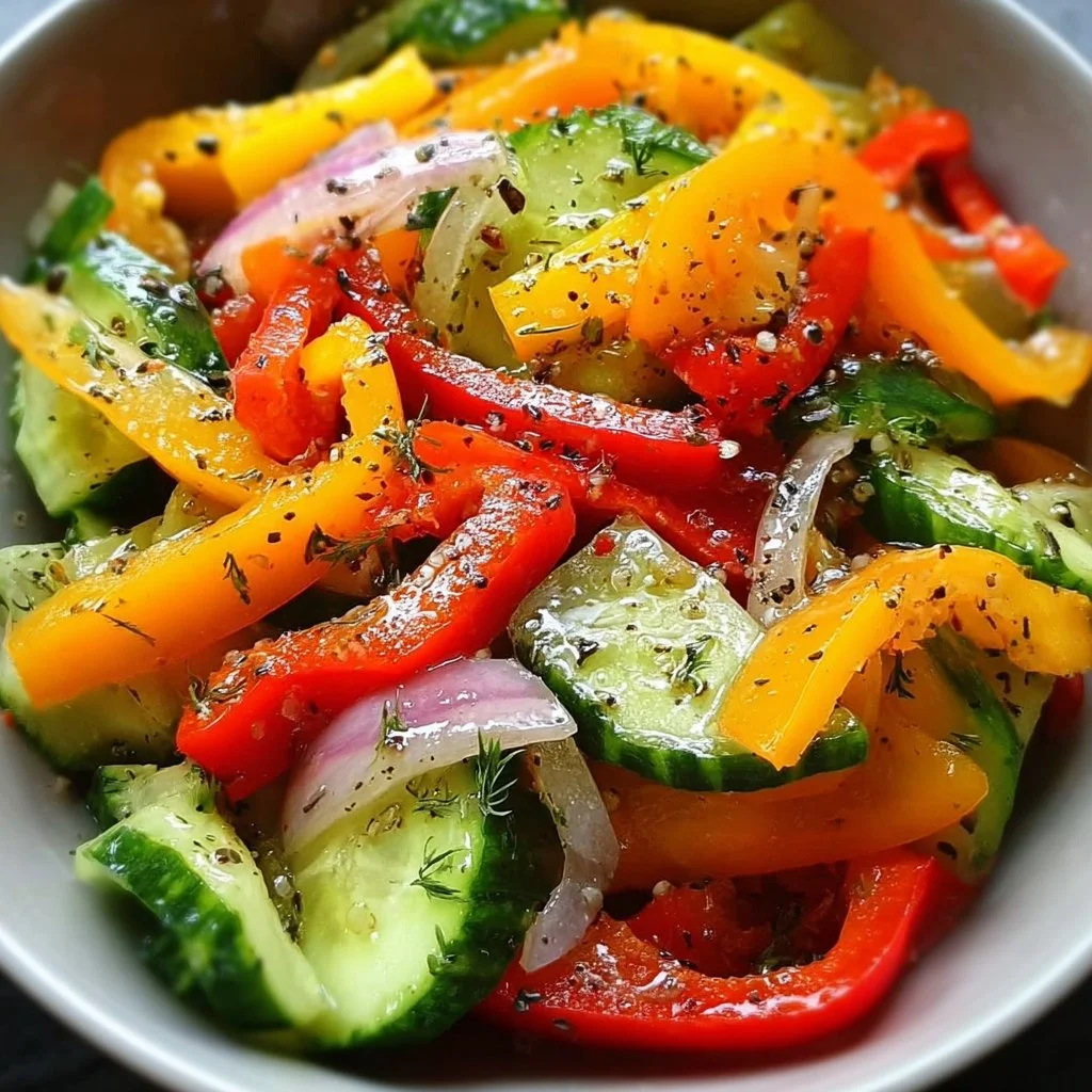 Bowl of Cucumber Sweet Pepper Salad with vibrant veggies