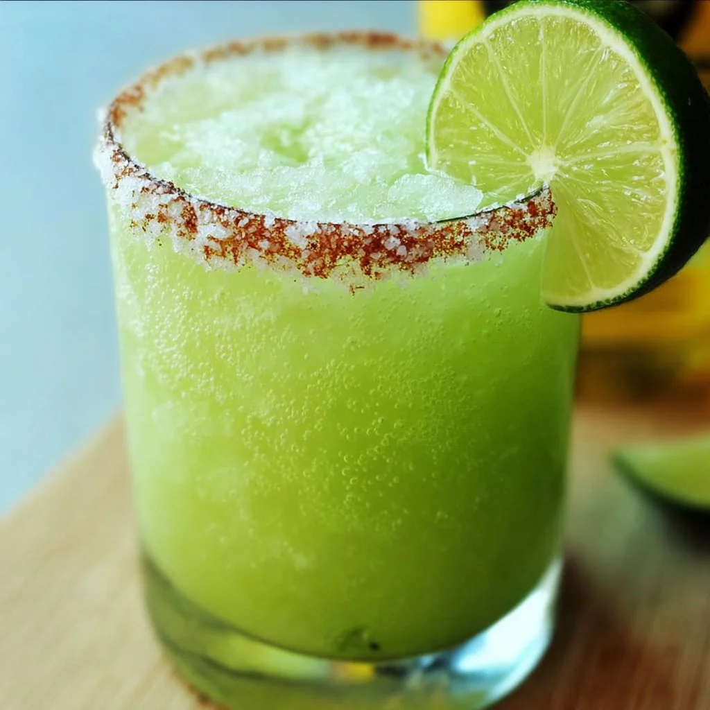A vibrant Avocado Margarita served in a glass at Disney, garnished with a lime slice.