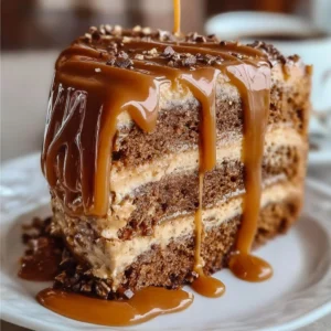 Gooey coffee caramel cake topped with rich caramel sauce and coffee flavor