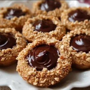 Hazelnut Thumbprint Cookies with Silky Ganache on a decorative plate