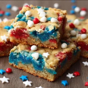 Delicious 4th of July cake-mix cookie bars with festive toppings