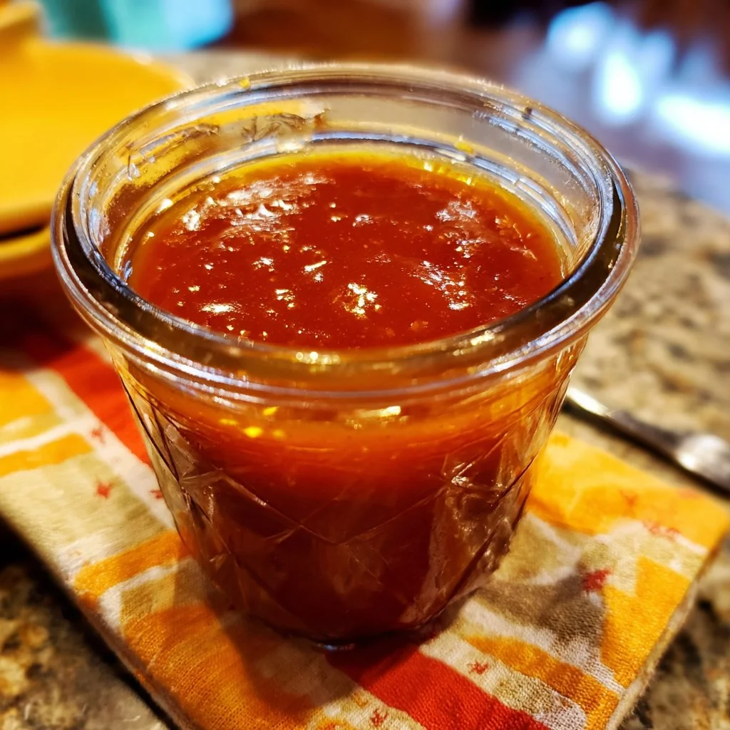 Bowl of homemade Memphis barbecue sauce with smoky spices and vibrant colors.