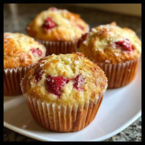 Delicious Italian strawberry muffins topped with fresh berries