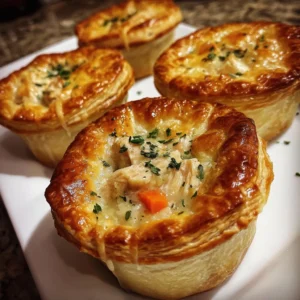 Mini chicken pot pies baked to golden perfection, perfect for snacks or dinner.