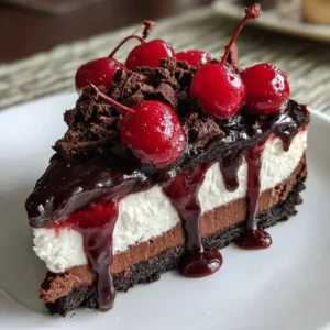No-Bake Black Forest Cheesecake topped with cherries and chocolate