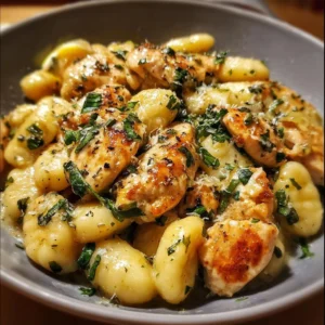 Delicious One-Pot Lemon Chicken Gnocchi with fresh herbs and lemon zest