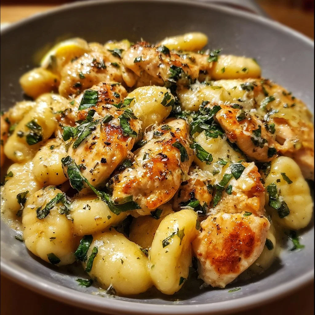 Delicious One-Pot Lemon Chicken Gnocchi with fresh herbs and lemon zest