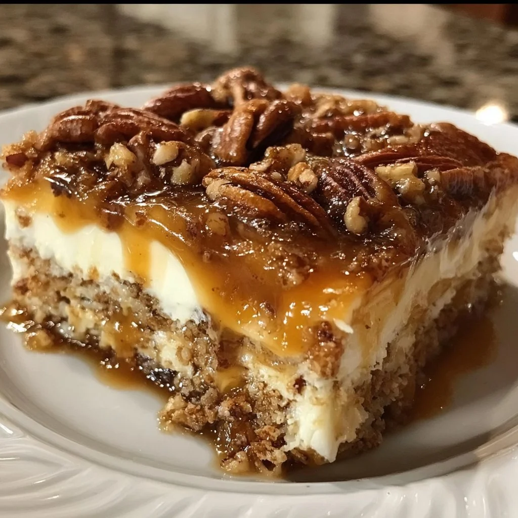 Delicious Pecan Pie Lasagna with creamy layers and crunchy pecans
