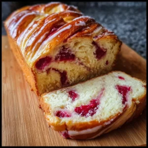 Raspberry Swirl Brioche Loaf with rich raspberry filling and fluffy texture