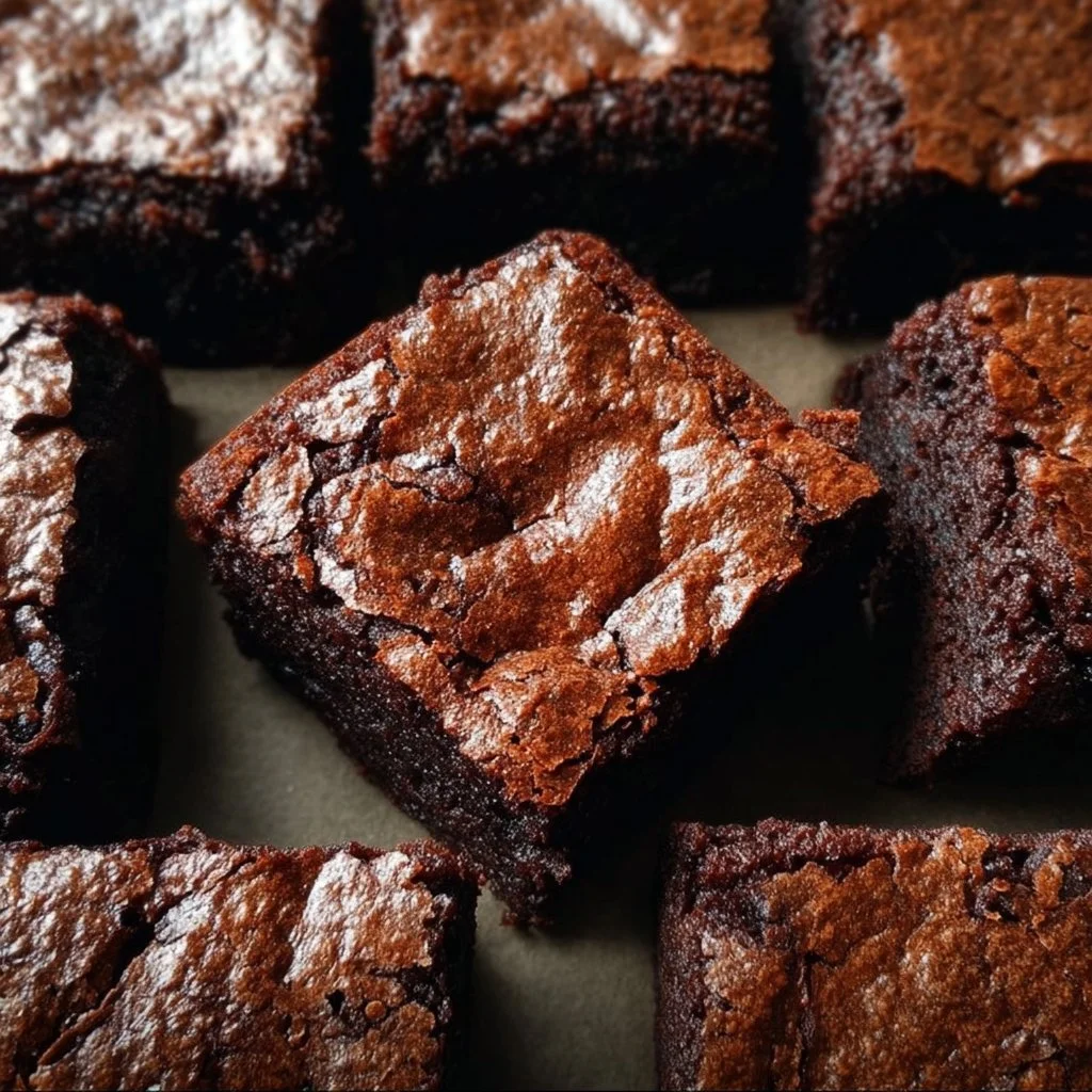 Delicious rich chocolate fudge brownies served on a plate.