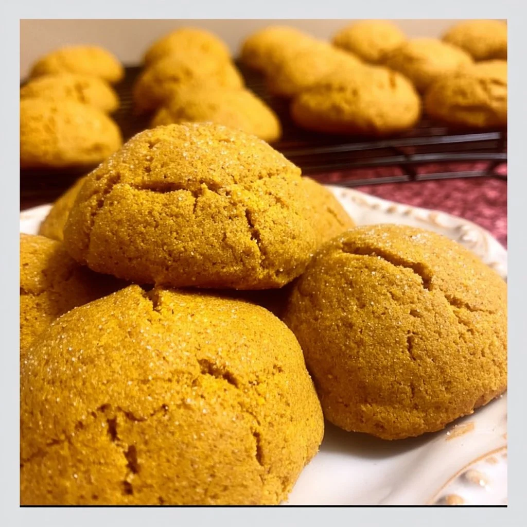 Soft and fluffy pumpkin cookies topped with spices and frosting