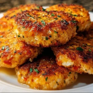 Delicious Southern salmon patties served with a side of lemon and garnish.