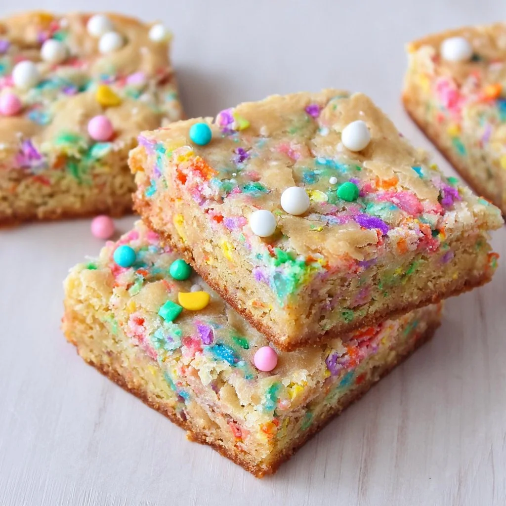 Colorful Spring Funfetti Blondies loaded with sprinkles and buttery goodness