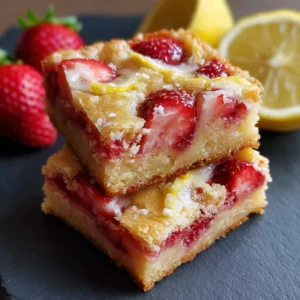 Delicious homemade strawberry lemon blondies on a white plate