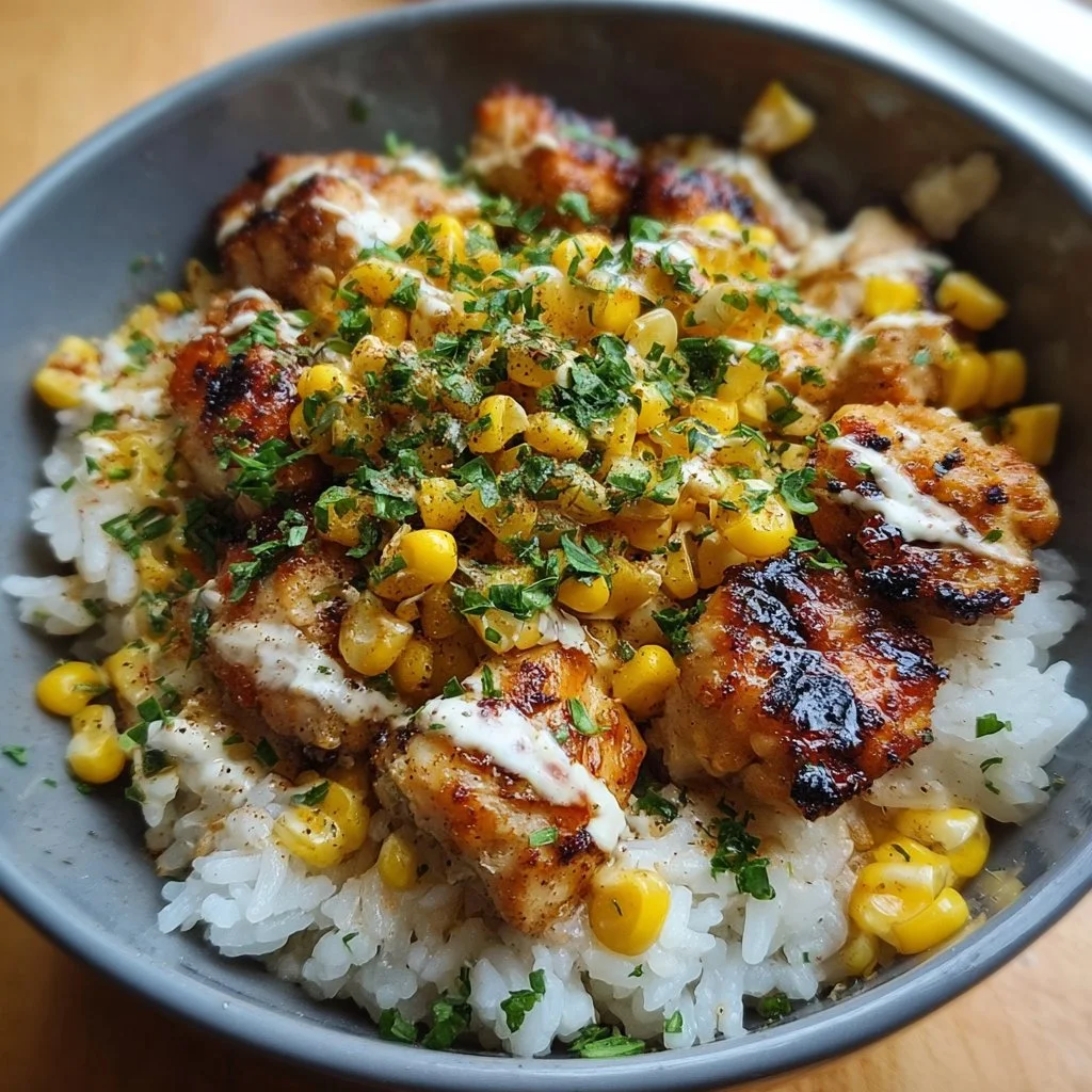 Street Corn Chicken Rice Bowl with fresh ingredients and vibrant flavors