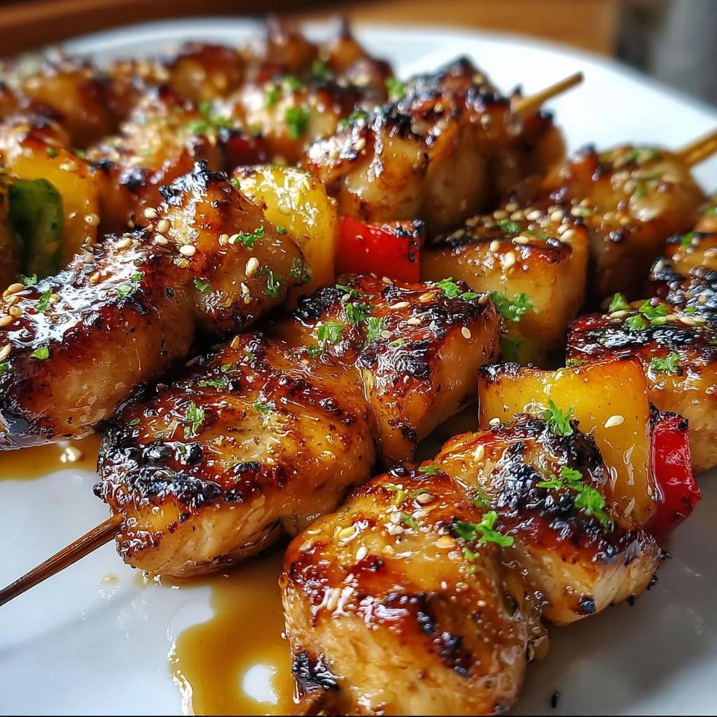 Delicious teriyaki chicken skewers grilled to perfection with sweet and savory glaze.