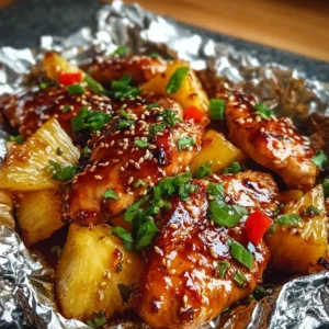 Teriyaki Chicken and Pineapple Foil Packets ready for grilling