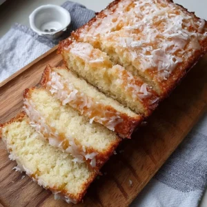 Delicious homemade coconut bread sliced and ready to serve.