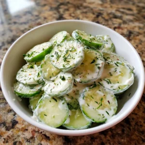 Creamy cucumber salad served in a bowl for summer gatherings