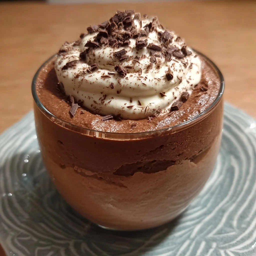 Delicious chocolate mousse dessert served in a glass bowl