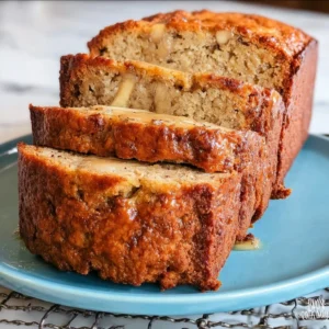 Sliced vanilla pudding banana bread with bananas and a cup of coffee on the side.
