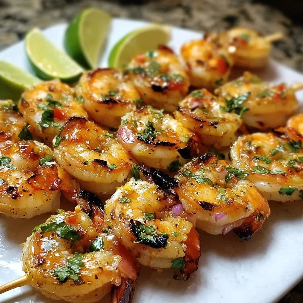 Zesty margarita shrimp kabobs skewered and grilled to perfection