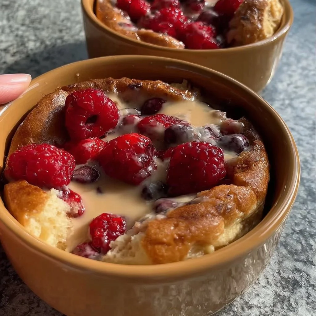 Baked protein pancake bowls topped with fruit and nuts for a healthy meal.
