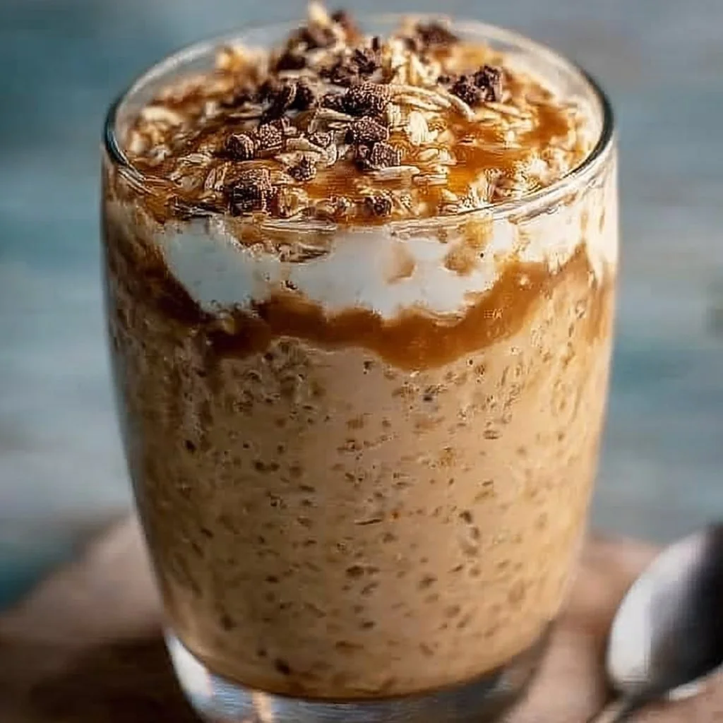 Bowl of Brown Sugar Shaken Espresso Overnight Oats topped with granola and fresh berries