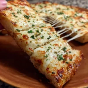 Cheesy garlic bread freshly baked and garnished with herbs