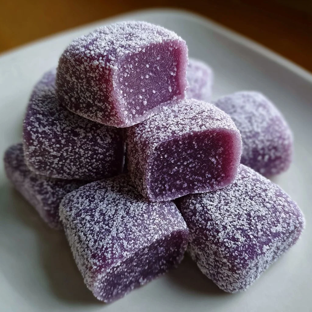 Chewy purple yam mochi made with vibrant purple yams and rice flour