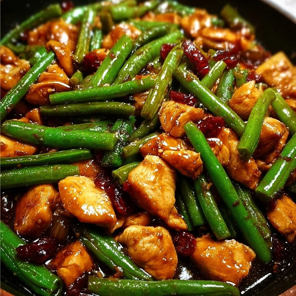 Chicken and green bean stir-fry cooked with vibrant vegetables