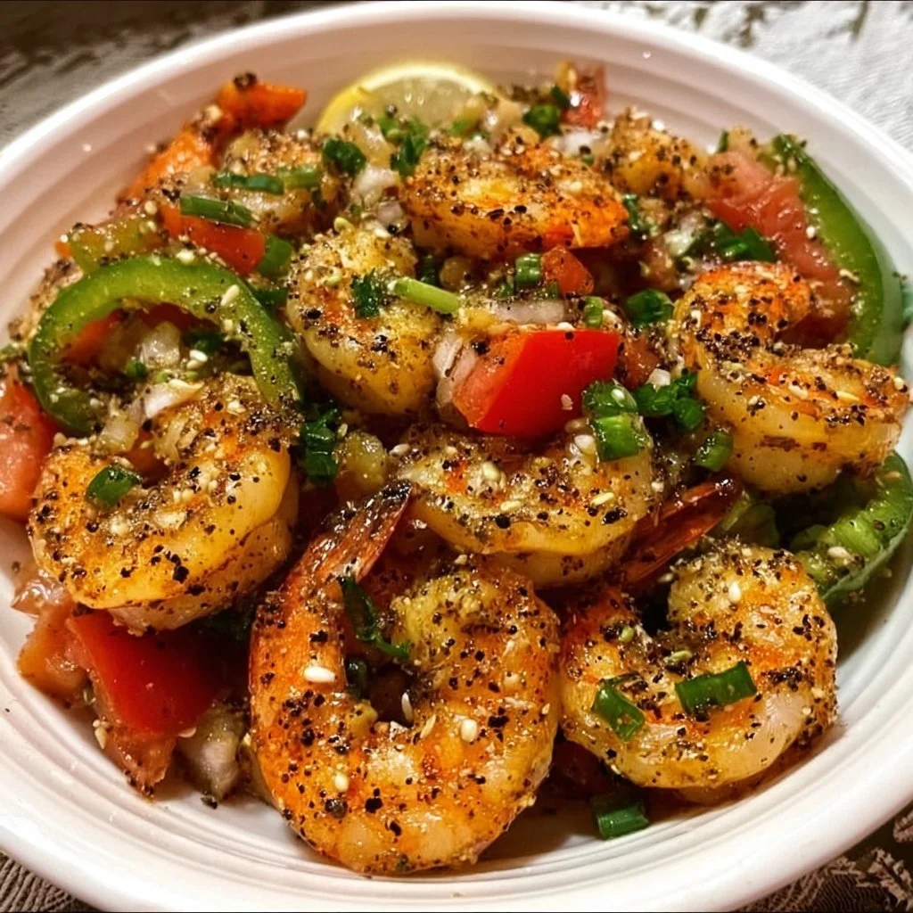Delicious Chinese salt and pepper shrimp served with spices