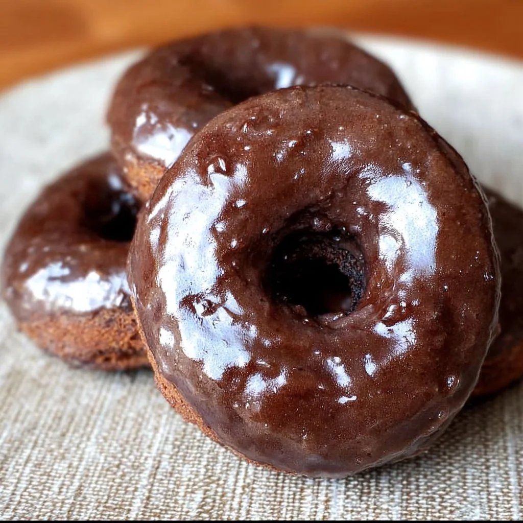 Delicious chocolate donuts with a glossy glaze on top