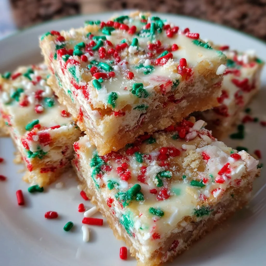 Delicious Christmas Cookie Bars with festive toppings and holiday decor