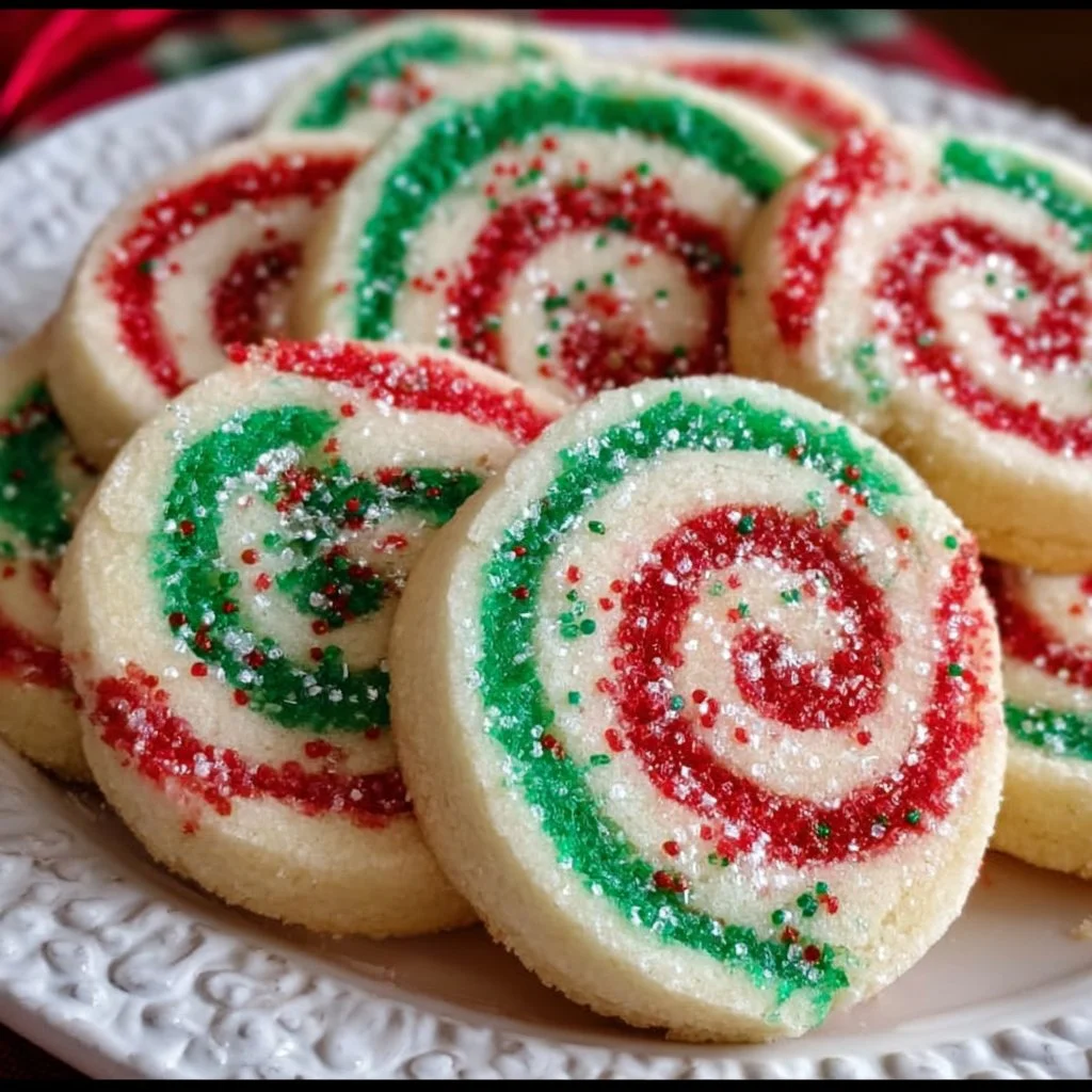 Aesthetic Christmas cookies pinwheel decorated in festive colors