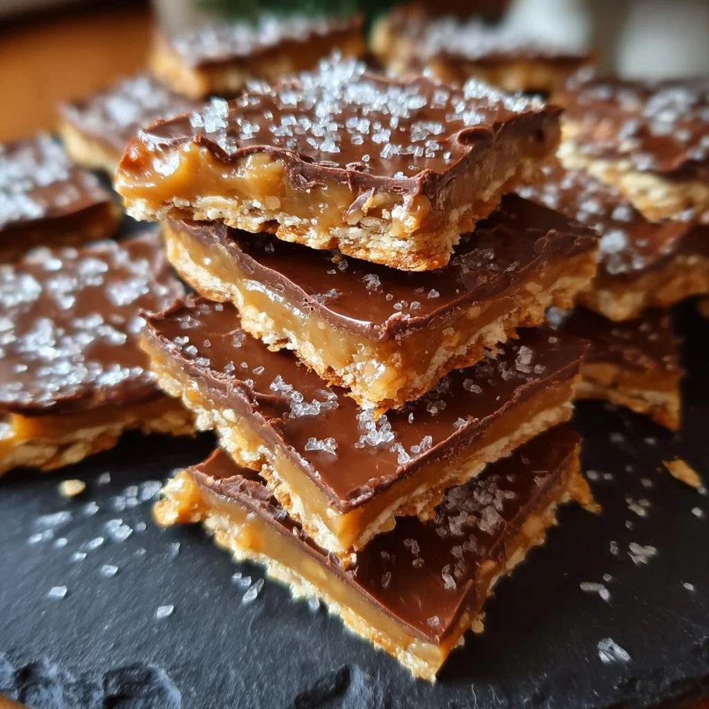 Delicious Christmas Crack dessert featuring chocolate and toffee on a festive platter.