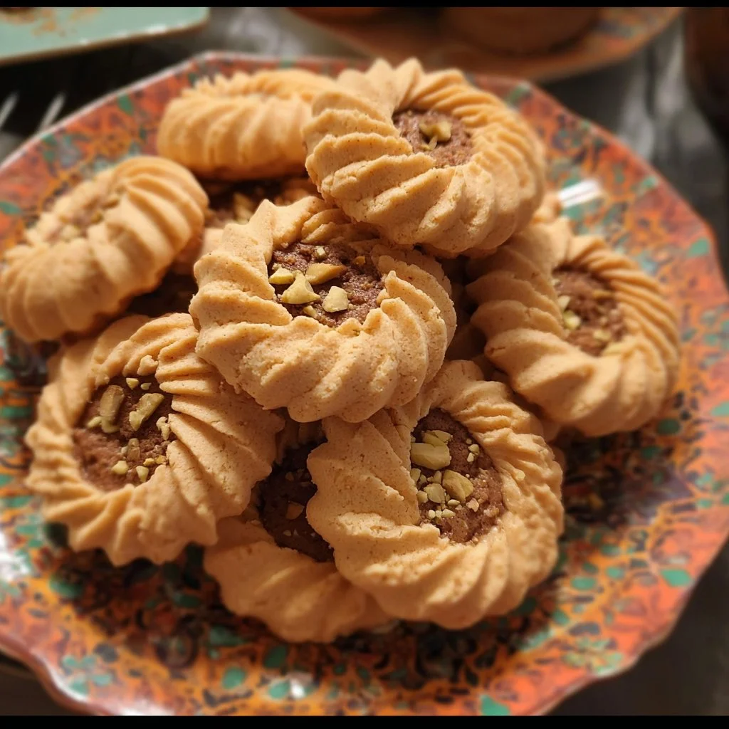 Freshly baked coffee butter cookies on a cooling rack