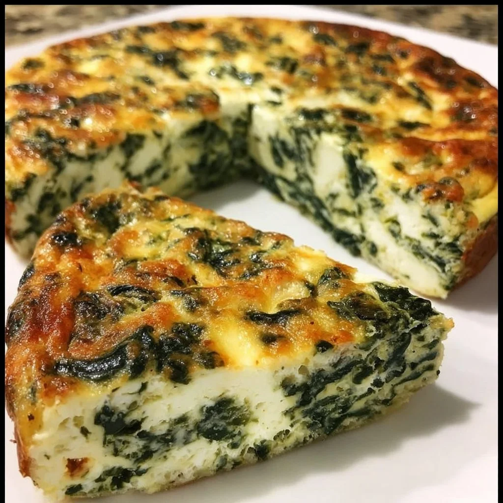 Cottage Cheese & Spinach Crustless Quiche served on a plate