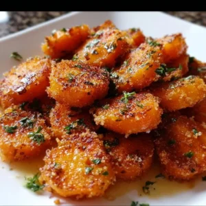 Crispy smashed carrots with herbs and spices on a plate