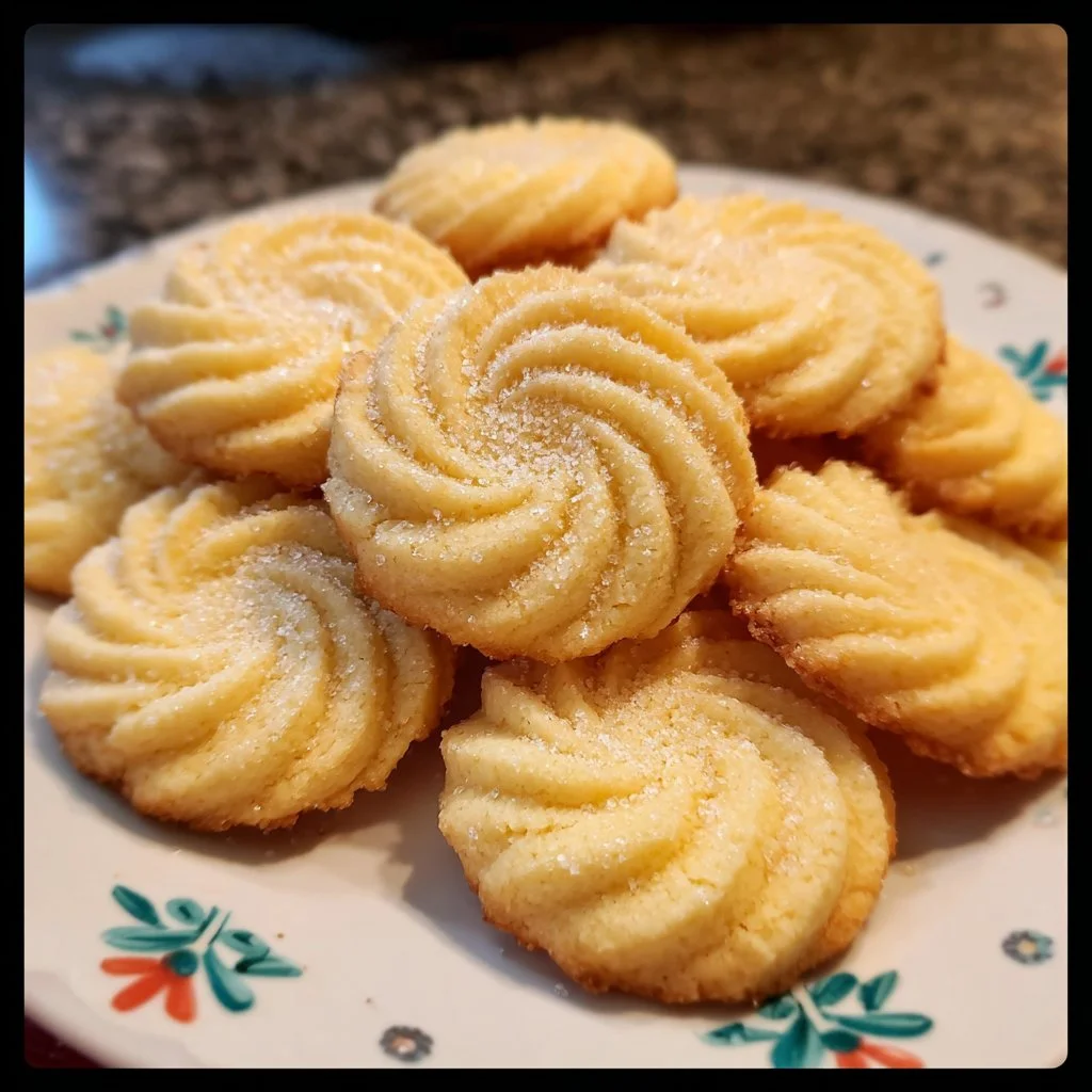 Freshly baked Danish butter cookies on a cooling rack