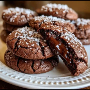 Delicious dark chocolate brown sugar cookies on a rustic wooden table.